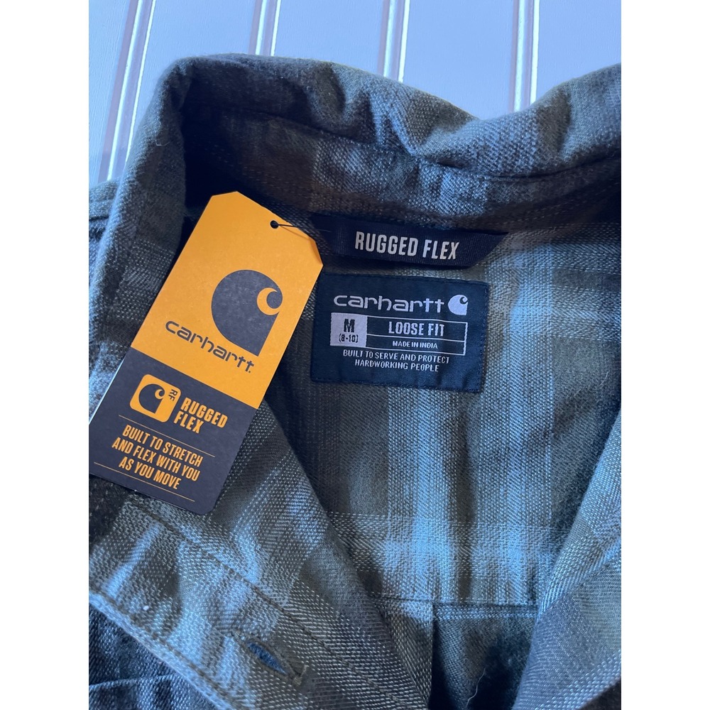 New Carhartt Rugged Flex Loose Fit Flannel Plaid Shirt Basil Green Womens M - Picture 5 of 7